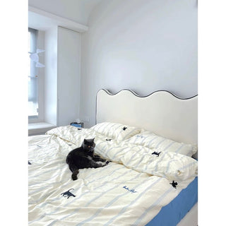 Ivory Cat Stripe Duvet Cover Set  Bed Cover Cat