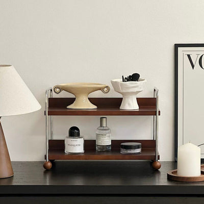 Wood Silver Frame Two-Tier Display Rack Storage