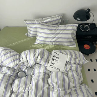 Purple Multi Stripe Cotton Duvet Cover Set 2 Sizes  All Seasons