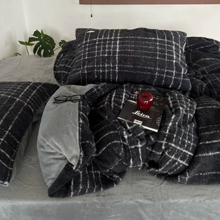 Gray Retro Check Pattern Duvet Cover Set 2 Sizes  Winter Thick Bed Cover Bedding Cover