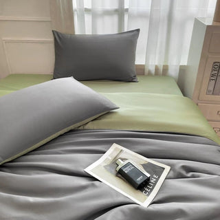 Gray Two-tone Satin Plain Duvet Cover Set  Bed Cover