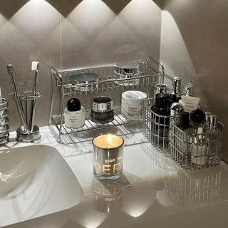 Stainless steel silver two-tier cosmetic storage multi-rack bathroom vanity perfume storage