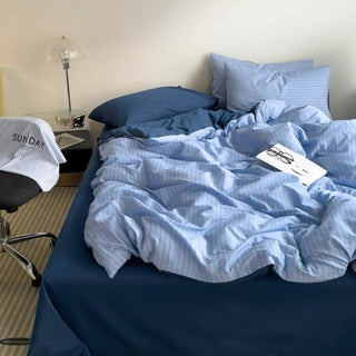 Blue Navy Pinstripe Cotton Duvet Cover Set   Bed Cover  All Seasons