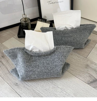 Gray Simple Knit Tissue Case Tissue Cover