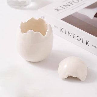 Egg motif ceramic trinket box egg storage