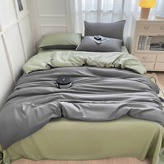 Gray Two-tone Satin Plain Duvet Cover Set  Bed Cover