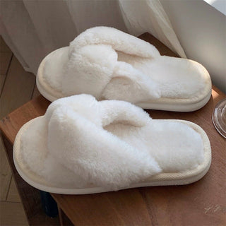 Cross Faux Fur Fluffy Room Shoes  Indoor Slippers