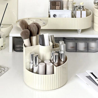 360 Degree Rotating Brush Stand with Cosmetic Storage Tray