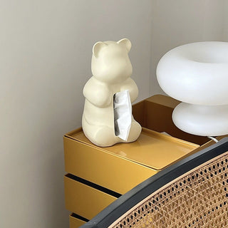 Bear motif ceramic tissue case