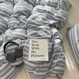 Blue Multi Stripe Cotton Duvet Cover Set 2 Sizes  All Seasons