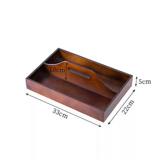 Handled Wooden Rectangular Storage Tray for Cosmetics and Perfumes