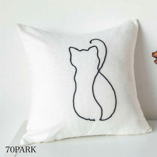 Motif Line Drawing Embroidery Simple Cushion Cover  6 Types