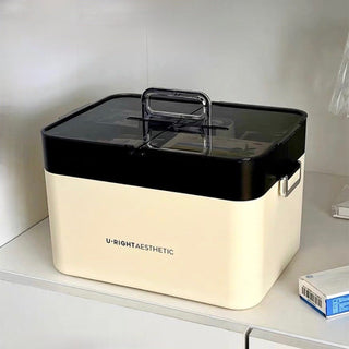 Monochrome Large Capacity Two-Layer First Aid Kit Medicine Box Cosmetic Box