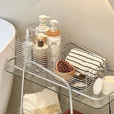 Set of 2  Stainless Steel Wire Stackable Baskets with Handles