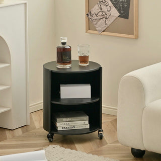 Castered Iron Cylindrical Two-Tier Side Table