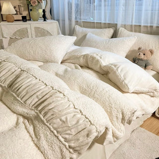 Fluffy and soft Gathered Milk Velvet Winter Duvet Cover Set Bed Cover Bedding Cover