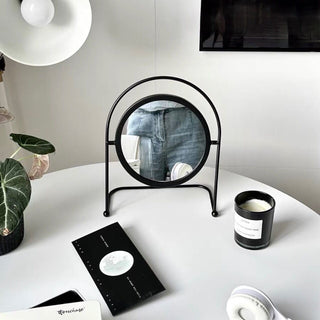 Iron Frame Round Rotating Mirror  Tabletop Mirror