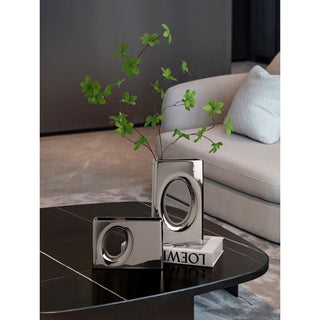 Metallic Silver Perforated Flower Vase
