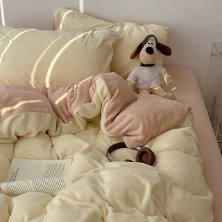 Two-tone Simple Plain Milk Velvet Winter Duvet Cover Set