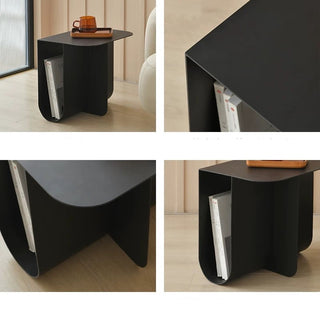 Iron Curved Design Side Table Black Storage Magazine Rack