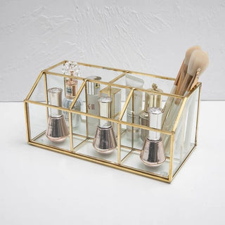 Gold Frame Clear Brush Stand Cosmetic Storage
