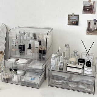 Clear Stripe Pattern Cosmetic Box with Lid Storage