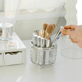 360 Degree Rotating Clear Makeup Brush Stand with Cover   Pen Holder