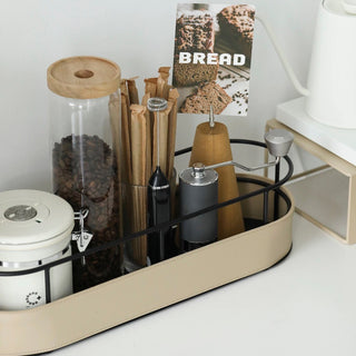 Black Frame Leather Oval Long Tray Small Item Holder Spice Rack