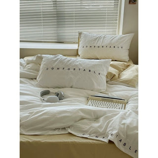 Solid Color Two-Tone Lettering Duvet Cover Set  Bed Cover