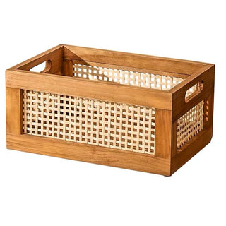 Wood Bamboo Storage Basket Set of 2 in