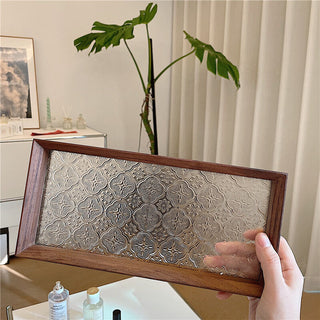 Wood x Embossed Glass Rectangular Tray   Small Item Holder