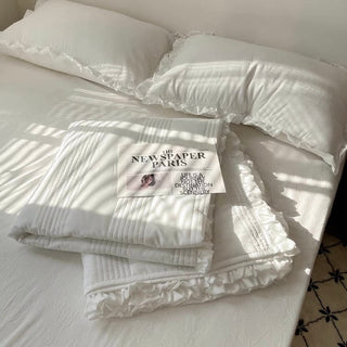 Summer comforter frilled washed cotton duvet cover set  2 sizes