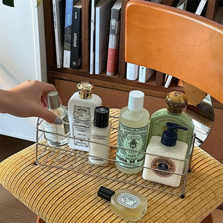 Stainless steel silver slim rectangular storage rack for perfume and cosmetics