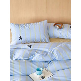 Blue Cat Stripe Duvet Cover Set  Bed Cover Cat