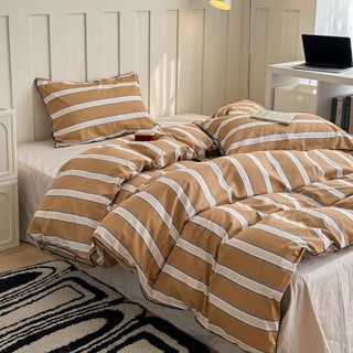 Brown Mixed Color Wide Stripe Cotton Duvet Cover Set 2 Sizes  All Seasons