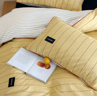 Yellow Double-Sided Stripe Cotton Duvet Cover Set   Bed Cover  All Seasons