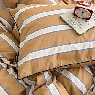 Brown Mixed Color Wide Stripe Cotton Duvet Cover Set 2 Sizes  All Seasons