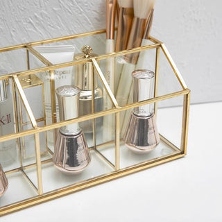 Gold Frame Clear Brush Stand Cosmetic Storage