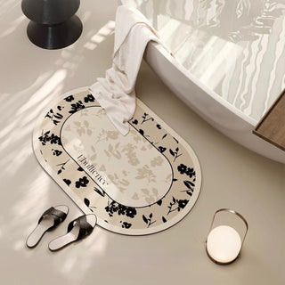 Monochrome floral pattern bath mat 50x80cm quick-drying
