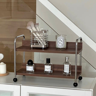 Wood x Silver Black Ball Two-Tier Display Rack Storage