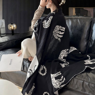 Cheetah print knit blanket 130 x 170 cm black lap blanket multi-cover