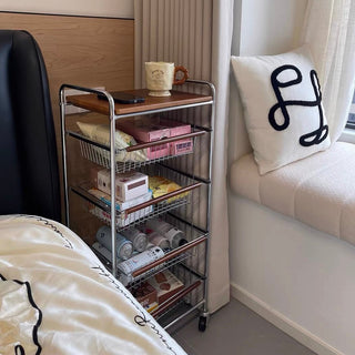 Castered drawer slim wood storage rack  wagon side table