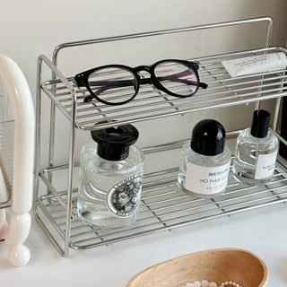 Stainless steel silver two-tier slim storage rack spice rack perfume storage