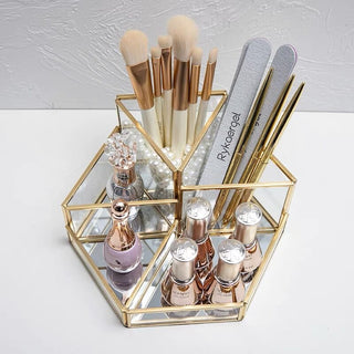 Hexagonal Gold Frame Clear Brush Stand