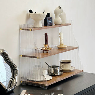 Wood Clear Acrylic Three-Tier Cup Storage Display Rack
