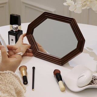 Octagonal Wood Frame Mirror Tabletop Wall Mirror