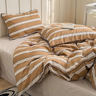 Brown Mixed Color Wide Stripe Cotton Duvet Cover Set 2 Sizes  All Seasons
