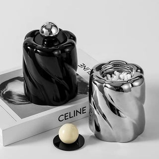 Ball-shaped Ceramic Twist Brush Stand with Lidin  Small Item Storage Box