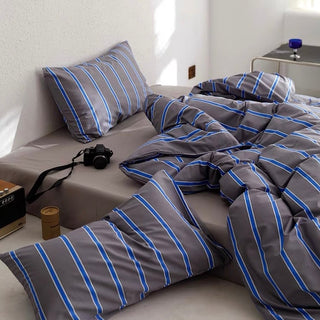Gray Blue Stripe Duvet Cover Set  Bed Cover