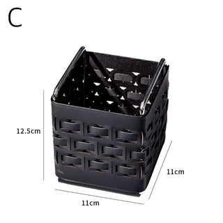 Braided Geometric Pattern Leather Brush Stand  Storage Tray